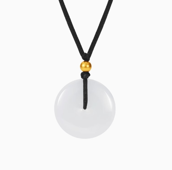 Pure Natural White Jade Safety Buckle Pendant Necklace – Unisex, Genuine Jade for Couples Seeking Peace and Safety