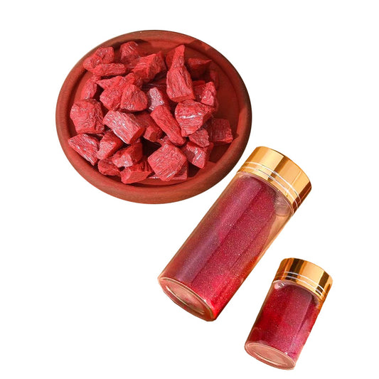 Exorcising evil spirits and warding off bad luck with pure natural cinnabar raw stone and purple-gold cinnabar granules