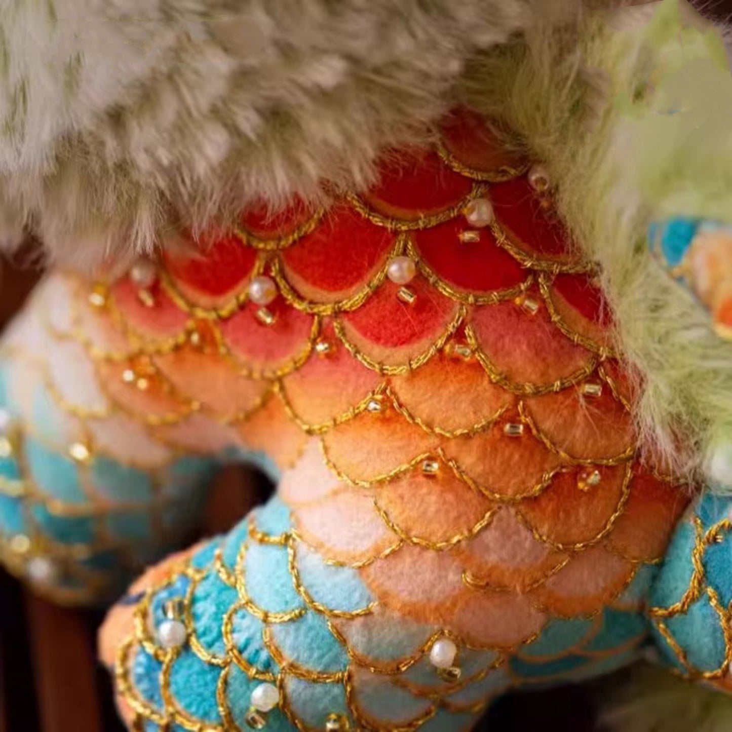 Hand Embroidered Kirin - Good Luck and Ruyi